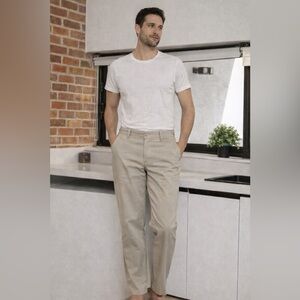 Cherokee Men’s Khaki Pants 34x32 Beige Flat Front Straight Leg Casual Chinos